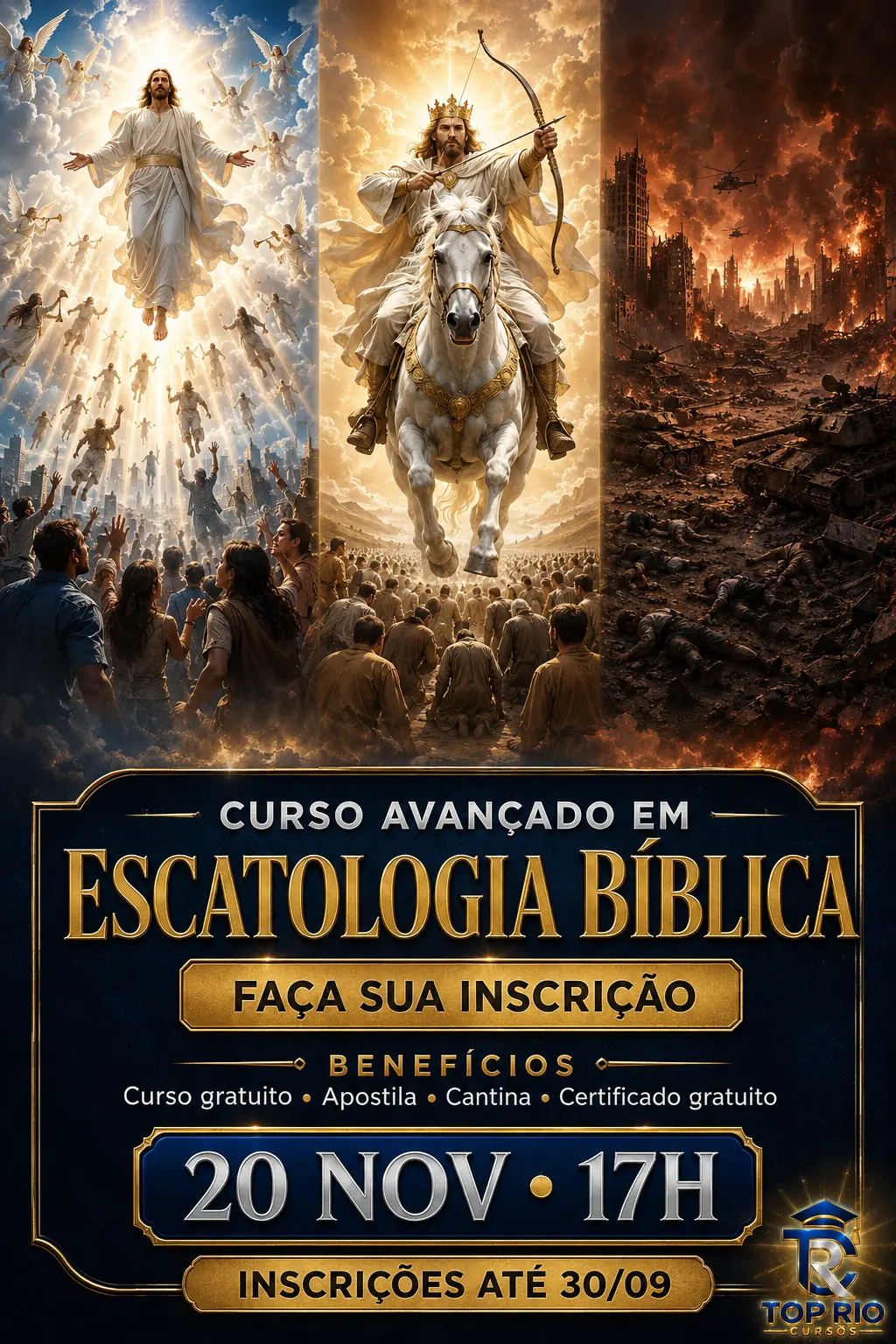 Cartaz do Curso Avançado em Escatologia Bíblica, em 20 de novembro às 17 horas